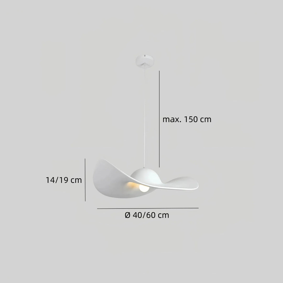 Maßzeichnung der weißen Hut-Pendelleuchte in 40 und 60 cm
