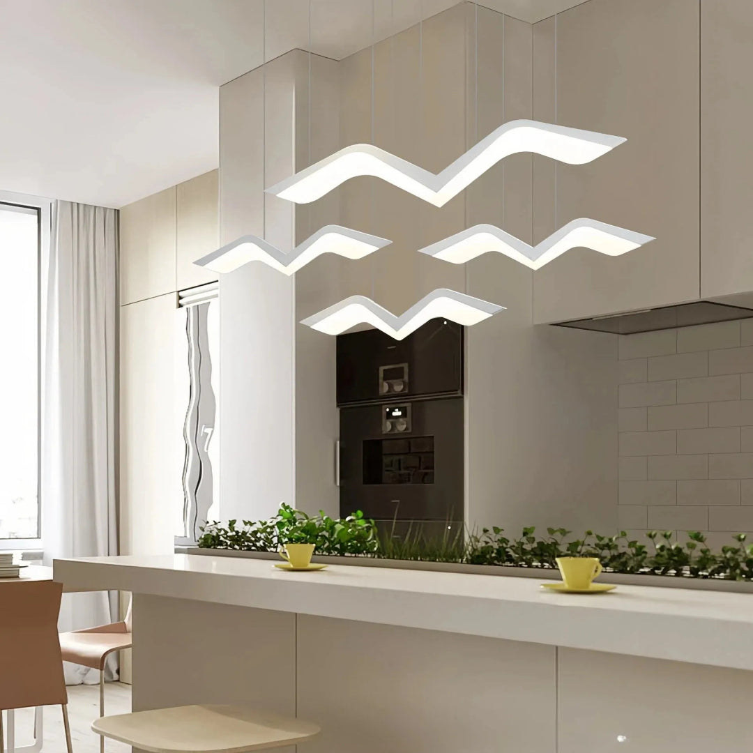 4-flammige weiße LED-Pendelleuchte mit Vogel-Design