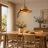 Rattan Pendelleuchte in Strohhut Form für Esszimmer