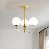 Goldener Kronleuchter mit Kugeln aus Opalglas für Wohnzimmer, Modern