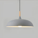 Pendelleuchte mit lackiertem Metallschirm und Holzdetail