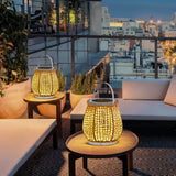 Beige Boho-Gartenlaterne aus geflochtenem Seil für Terrasse und Garten