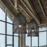Boho Pendelleuchte aus Rattan im Vogelkäfig-Design für den Esstisch