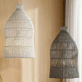 Boho Pendelleuchte aus Rattan im Vogelkäfig-Design für den Esstisch