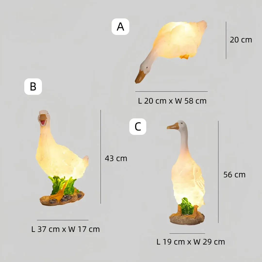 Maßangaben der Enten-Gartenleuchte in Zentimetern
