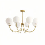 Goldener Kronleuchter mit Kugeln aus Opalglas für Wohnzimmer, Modern