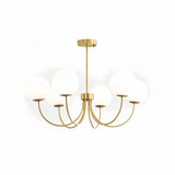 Goldener Kronleuchter mit Kugeln aus Opalglas für Wohnzimmer, Modern