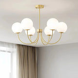 Goldener Kronleuchter mit Kugeln aus Opalglas für Wohnzimmer, Modern