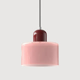 Rosa Glas-Pendelleuchte mit zylindrischem Lampenschirm