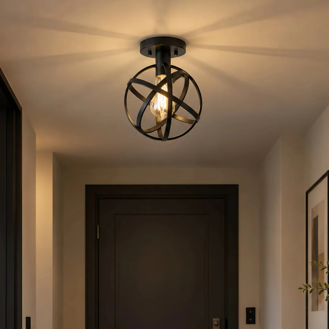 Schwarze Industrial-Deckenleuchte aus Metall mit kugelförmigem Design