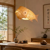 Japandi Rattan-Pendelleuchte im Fisch-Design