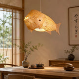 Japandi Rattan-Pendelleuchte im Fisch-Design