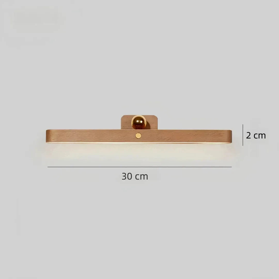 Maßgrafik der Holz-Wandleuchte mit markierten Maßen von 30 cm und 2 cm