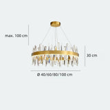 Moderne Ring Pendelleuchte aus Edelstahl mit Kristall in Gold für Esszimmer