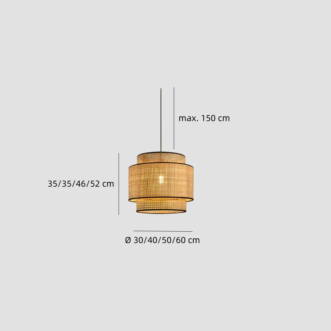 Abmessungen der Rattan-Pendelleuchte mit wählbarem Durchmesser