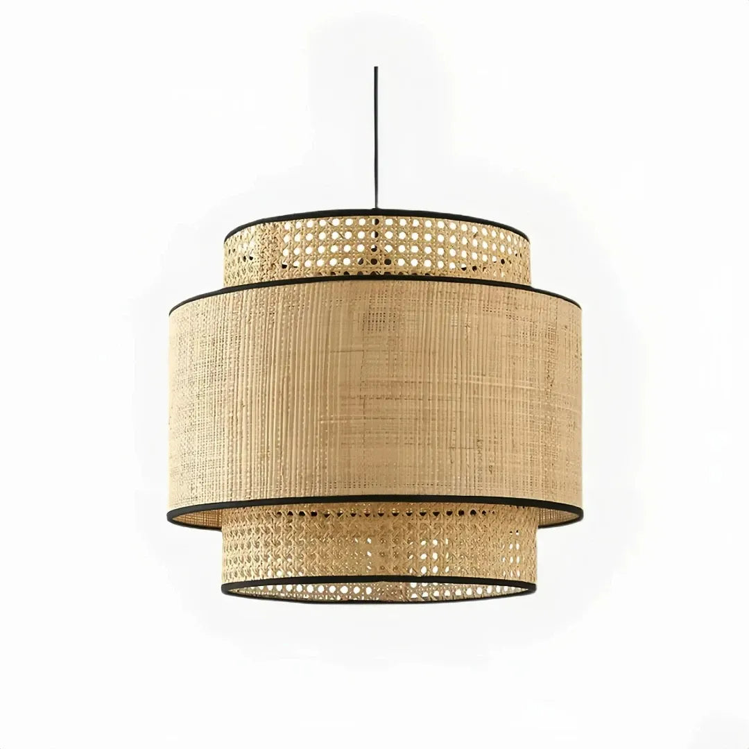 Japandi-Pendelleuchte mit rundem Rattan-Lampenschirm