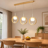 Skandinavische LED-Pendelleuchte aus Holz in Ringform für das Esszimmer