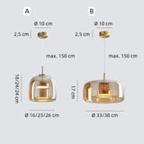 Moderne LED Pendelleuchte aus amber Glas für Esszimmer