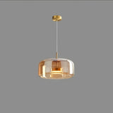 Moderne LED Pendelleuchte aus amber Glas für Esszimmer