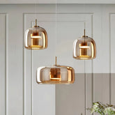 Moderne LED Pendelleuchte aus amber Glas für Esszimmer