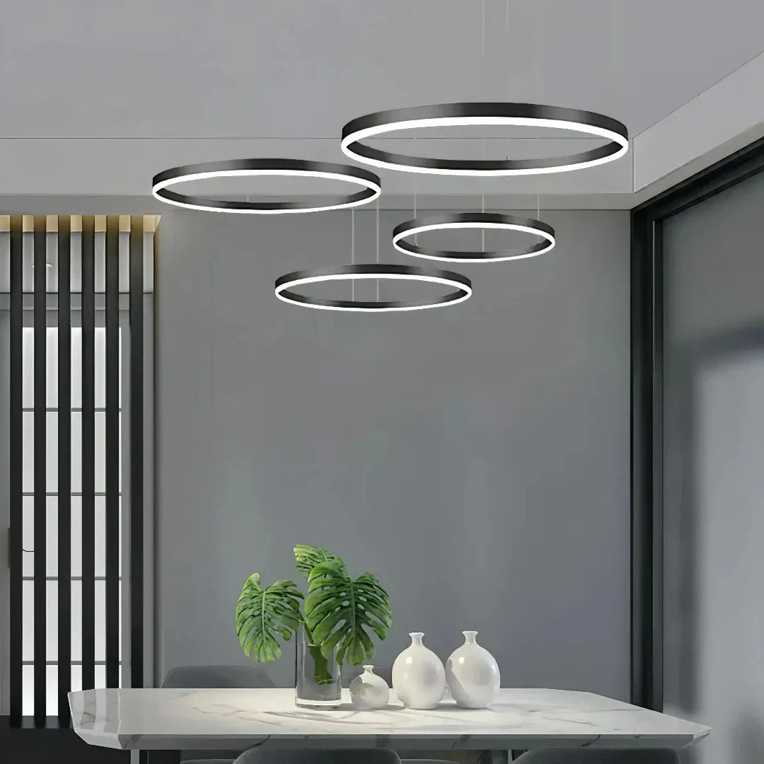 Dimmbare LED Ring Pendelleuchte aus Metall für moderne Wohnräume
