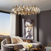 Moderne Pendelleuchte mit Kristallringen dimmbar für Wohnzimmer