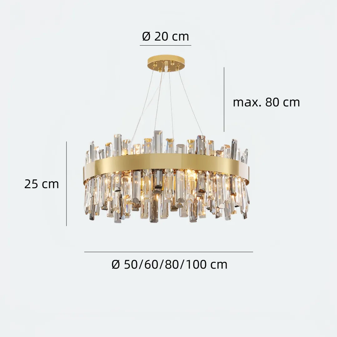 Maße der Kristall-Pendelleuchte mit Ø 50 bis 100 cm