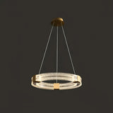 Moderne Ring Pendelleuchte in Goldoptik, dimmbar, ideal für Wohnzimmer