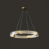 Moderne Ring Pendelleuchte in Goldoptik, dimmbar, ideal für Wohnzimmer