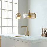 Moderne LED Pendelleuchte aus amber Glas für Esszimmer