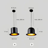 Moderne schwarze LED Pendelleuchte im Hut Design aus Metall für Esszimmer