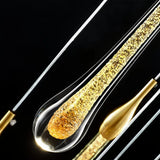 Moderne mehrflammige LED Pendelleuchte Gold mit Kristall für Treppenhaus