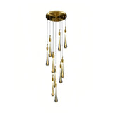 Moderne mehrflammige LED Pendelleuchte Gold mit Kristall für Treppenhaus