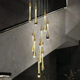 Moderne mehrflammige LED Pendelleuchte Gold mit Kristall für Treppenhaus