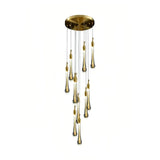 Moderne mehrflammige LED Pendelleuchte Gold mit Kristall für Treppenhaus
