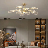 Moderner Kronleuchter in Gold mit Blatt-Design für das Wohnzimmer