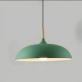 Pendelleuchte mit lackiertem Metallschirm und Holzdetail