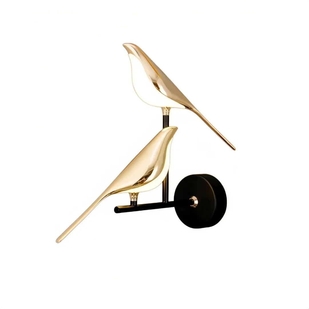 Zweiflammige Vogel-Wandleuchte in Gold