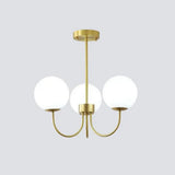 Goldener Kronleuchter mit Kugeln aus Opalglas für Wohnzimmer, Modern