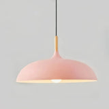 Pendelleuchte mit lackiertem Metallschirm und Holzdetail