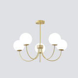 Goldener Kronleuchter mit Kugeln aus Opalglas für Wohnzimmer, Modern