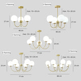 Goldener Kronleuchter mit Kugeln aus Opalglas für Wohnzimmer, Modern