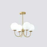 Goldener Kronleuchter mit Kugeln aus Opalglas für Wohnzimmer, Modern