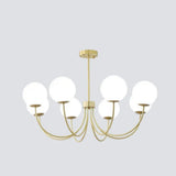Goldener Kronleuchter mit Kugeln aus Opalglas für Wohnzimmer, Modern