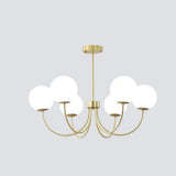 Goldener Kronleuchter mit Kugeln aus Opalglas für Wohnzimmer, Modern