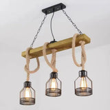 Pendelleuchte Holz Seil Industrial für Esszimmer