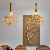 Pendelleuchte aus Rattan und Stroh im Boho Stil für Esszimmer