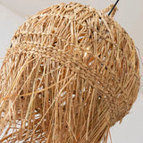 Pendelleuchte aus handgewebtem Stroh und Bambus im Boho Stil für den Esstisch