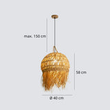 Pendelleuchte aus handgewebtem Stroh und Bambus im Boho Stil für den Esstisch