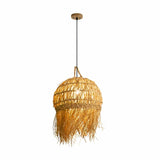 Pendelleuchte aus handgewebtem Stroh und Bambus im Boho Stil für den Esstisch